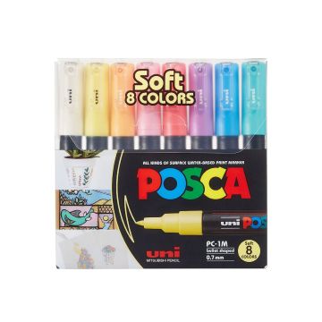 Uni Posca PC-1M Paint Marker Pen - Set of 8 - Soft Colours PASTEL