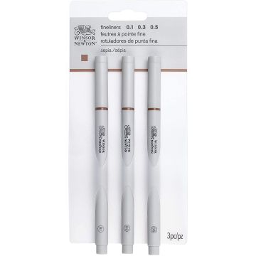 Winsor & Newton Fineliner Pen Sets, 3-Pen Sepia Set