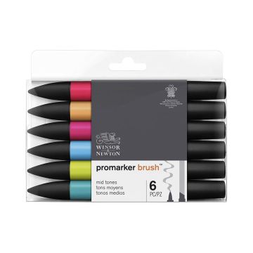 Winsor & Newton ProMarker Brush Set, 6 Count, Mid Tones