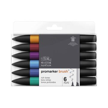 Winsor & Newton ProMarker Brush Set, 6 Count, Rich Tones