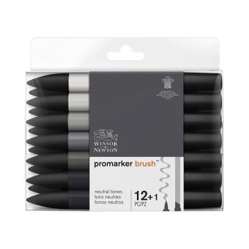 Winsor & Newton ProMarker Brush Set, 12 Count, Neutral Tones