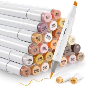 Ohuhu Honolulu Portrait Skin Tones, 36 Colors Art Markers, Dual Tips (Brush & Chisel), Alcohol-Based
