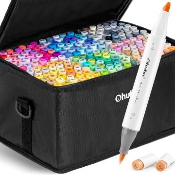 Ohuhu Honolulu Art Markers, Ultimate 216+1 Color Set, Dual Tips (Brush & Chisel), Alcohol-Based