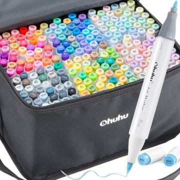 Ohuhu Honolulu B Series, 216 Colors, Dual Tips (Brush & Fine), Alcohol Art Markers