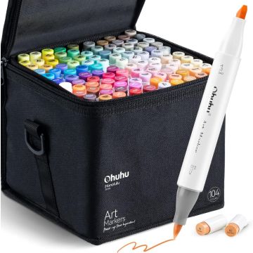 Ohuhu Honolulu B Series, 104+1 Colors, Dual Tips (Brush & Fine), Alcohol Art Markers