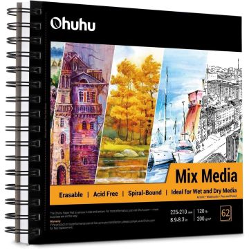 Ohuhu Mix Media Pad, 8.9"Ã—8.3", 120LB/200GSM, 62 Sheets