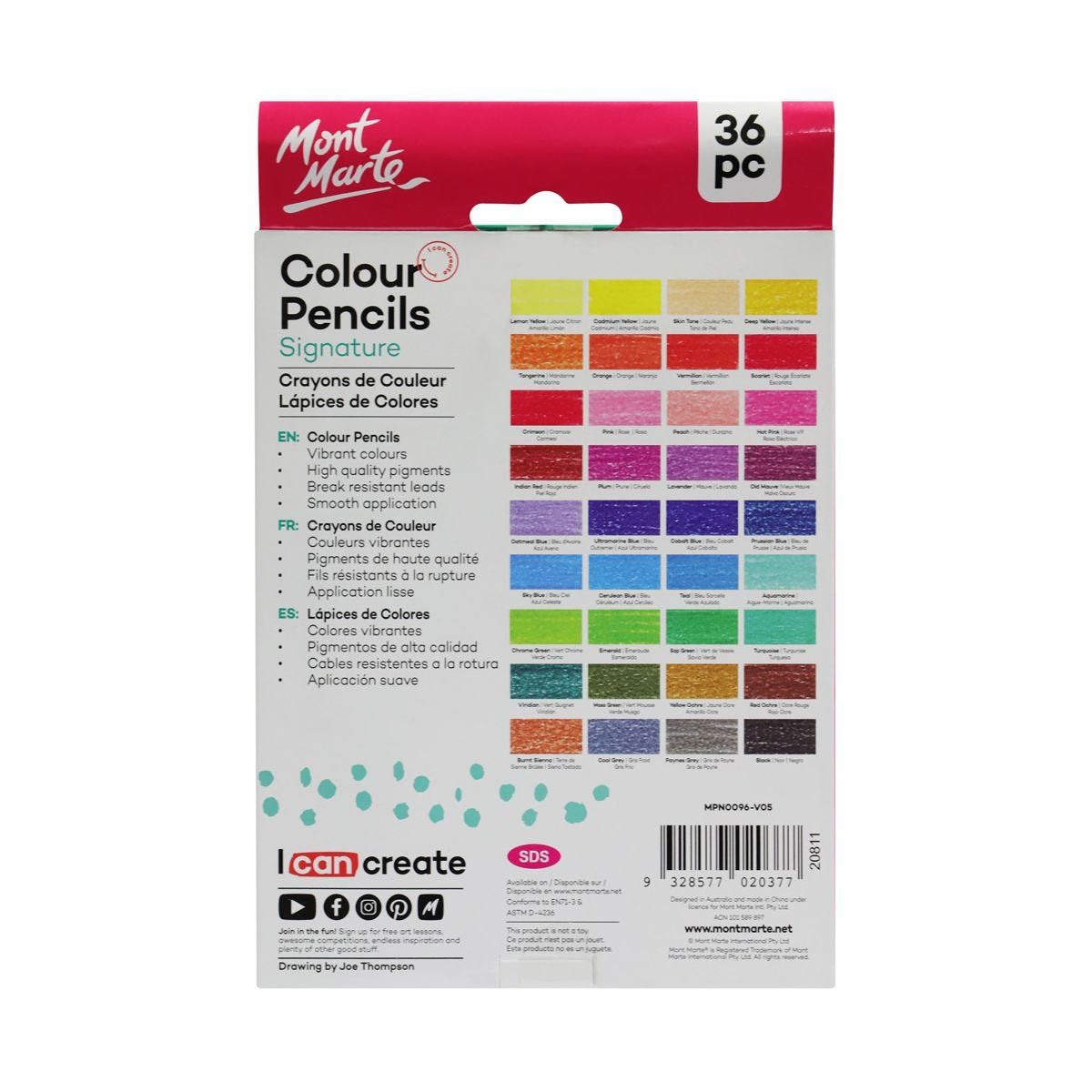 Mont Marte Colour Pencils 36pc - Essential Colours